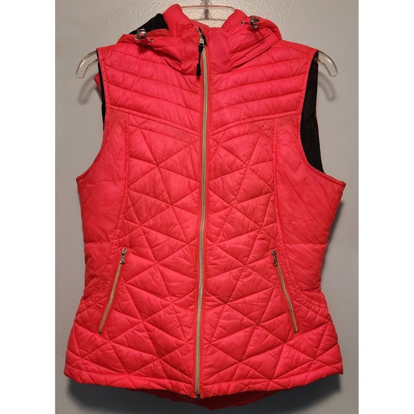 Tek Gear Womens Puffer Vest Hooded Quilted Zip Front Bright Coral Size M Diamond - Picture 1 of 8